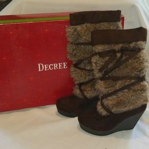 Tall pull on platform wedge boots